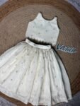 Off-White Scalloped Hem Crop Top and Skirt Set